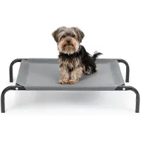 Lionto Lit pour chien, lit confortable pour l'extérieur avec filet, surélevé, aéré & résistant aux intempéries, 75x47 cm, gris