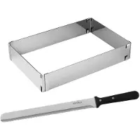 Zenker 9925450 Cadre À Gâteau Rectangle Réglable Et Couteau, Cadre Extensible, Moule À Gâteau Rectangle, Acier Inoxydable, Argent, 27,5-52 X 18,5-34 Cm