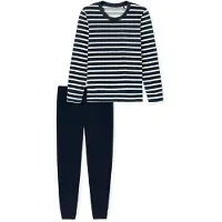 Schiesser Pyjama 'Casual Essentials' bleu foncé / blanc