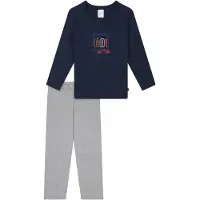 Schiesser Pyjama ' Nightwear' bleu foncé / gris clair / rouge