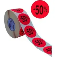 Meto Promo-Etiketten -50%, rund, rot fluor rund, Durchmesser: 40 mm, selbstklebend, lösemittelfrei