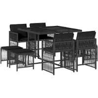vidaXL Salon de jardin 9 pièces avec coussins noir poly rotin