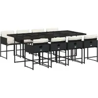 vidaXL Salon de jardin 9 pièces avec coussins noir poly rotin