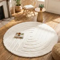 FRAAI Tapis rond à poils longs - Carvy Curves Crème | Ø 120 cm | Rond | Pile haute