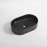 Qeramiq Arto vasque à poser - 49.5x31.5x13cm - cannelée - ovale - céramique - noir mat SW1413966