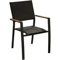 Vita Fauteuil Empilable - Games - Aluminium Époxy Graphite - Toile Tpep - Accoudoirs Heat Look Chêne