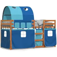 vidaXL Lit superposé avec rideaux bleu 90x190 cm pin massif