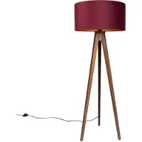 QAZQA Lampadaire trépied en noyer avec abat-jour rouge et intérieur doré 50cm - Tripod Classic