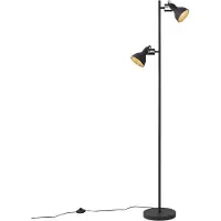 QAZQA Lampadaire industriel noir avec bois 2 lumières - Jakub