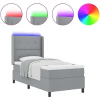 vidaXL Lit boxspring à LED avec tête de lit, gris clair, 80 x 200 cm, tissu