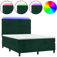 vidaXL Lit boxspring avec matelas & LED vert foncé 140x190 cm velours