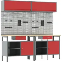 vidaXL , ensemble de tables de travail, 8 pièces, acier avec revêtement en poudre, rouge et gris