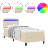 vidaXL Lit boxspring avec bandes lumineuses LED, couleur crème, 80 x 200 cm, tissu