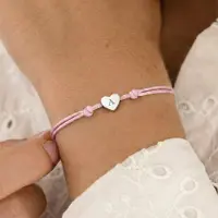 Yoursurprise Bracelet en cordon personnalisé - Rose - Cœur argenté