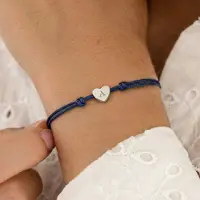 Yoursurprise Bracelet en cordon personnalisé - Bleu - Cœur argenté