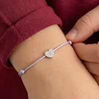 Yoursurprise Bracelet en cordon violet pour enfant - Personnalisé - Cœur argenté