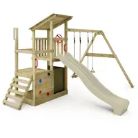 FATMOOSE Tour de jeux FruityForest Fun XXL avec balançoire et toboggan, couleur vert sauge