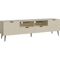 En.casa Meuble TV « Nand » avec 2 tiroirs et 2 portes rainurées 180 x 40 x 51 cm Couleur sable