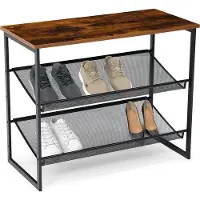Brixy Shoe Rack - Industriel - Bois - Métal - 64x30x52cm - Vintage - Meuble à chaussures - Marron/Noir