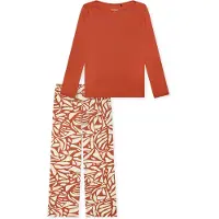 Schiesser Pyjama ' Selected Premium ' rouge rouille / blanc cassé