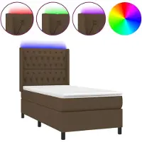 vidaXL Lit boxspring avec matelas & LED brun foncé 90x190 cm Tissu