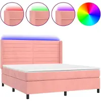 vidaXL Sommier tapissier avec matelas et LED Rose 180x200 cm Velours