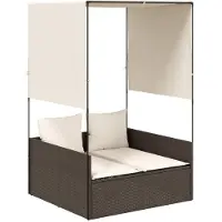 vidaXL Bain de soleil double avec toit et rideaux Marron Poly-Rattan