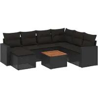 vidaXL Ensemble de jardin canapé 8 pièces avec coussins noir poly rotin