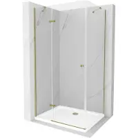 Mexen Roma cabine de douche avec porte battante 100 x 70 cm, Transparent, Or + receveur de douche Flat - 854-100-070-50-00-4010