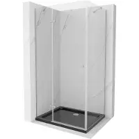 Mexen Roma cabine de douche avec porte battante 80 x 120 cm, Transparent, Chrome + receveur de douche Flat, Black - 854-080-120-01-00