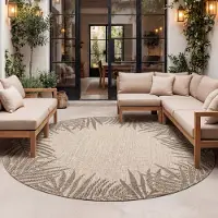 FRAAI Tapis d'extérieur rond - Tiga Edge Taupe | Ø 100 cm | Rond | Tissage plat