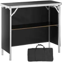 Vevor Comptoir de Stand Foire Salon 97,5 x 38,5 x 87 cm Table de Bar Pliante Longue et Portable avec Sac de Transport Étagère de Rangement et Jupe Noire pour Fête Pique-nique Exposition Commerciale