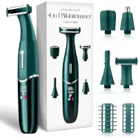 Sansbeauté - Tondeuse bikini et rasoir féminin 4-en-1 - Compact - ABS vert classique - Pour le visage, les jambes et le maillot - Sans fil et rechargeable - Épilation sans douleur