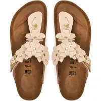 Birkenstock pour femme. 1029304 Sandales en Cuir Gizeh Flower Embellishment (Coupe Étroite) rose clair (39), Plat, Boucle, Casuel