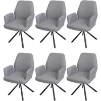 Mendler Lot de 6 chaises de salle à manger HWC-H71, chaise de cuisine, chaise pivotante Auto-Position tissu/textile acier gris clair