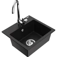 Mexen Évier 1 bac en granit Milo avec mitigeur Telma, noir (6505-77-670200-00)