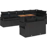 vidaXL Ensemble de salon de jardin , 9 pièces, noir, en résine tressée