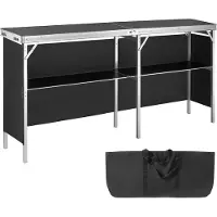 Vevor Comptoir de Stand Foire Salon 195x38,5x88 cm Table de Bar Pliante Extra Longue et Portable avec Sac de Transport Étagère de Rangement et Jupe Noire pour Fête Pique-nique Exposition Commerciale