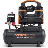 Vevor Compresseur à Air 8 L Réservoir Compresseur d'Air Sans Huile 900 W 1,2 CV 3,7 m3/h à 6,2 bar 70 dB pour Réparation Automobile Gonflage Pneus Peinture au Pistolet Clouage Menuiserie