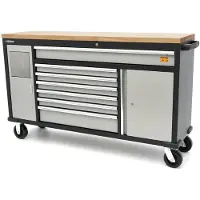 HBM Chariot à outils avec plan de travail en bois - 168 cm - Gris