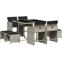 vidaXL Ensemble à manger de jardin et coussins 9 pcs gris clair rotin