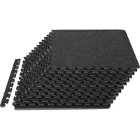 Vevor Tapis en Caoutchouc à Emboîtement 12 Pcs Protections Sol en Mousse 14 mm d'Épaisseur Tapis de Sol Emboîtables 4,5 m² Noir Gris Réduction du Son et du Bruit pour Protéger Vos Surfaces des Rayures