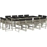 vidaXL Salon de jardin 13 pièces avec coussins gris clair Poly rotin