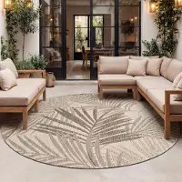 FRAAI Tapis d'extérieur rond - Tiga Palm Taupe | Ø 100 cm | Rond | Tissage plat