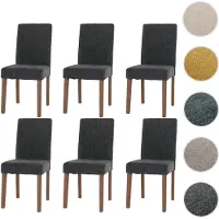 Mendler Lot de 6 chaises de salle à manger Littau, chaise de cuisine à dossier haut, tissu/textile chenille bois gris foncé, pieds couleur naturelle