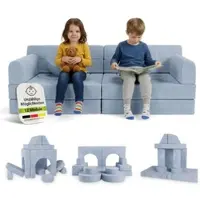Juskys Canapé enfant Kayo - Velours côtelé - Coussins inclus - Bleu clair