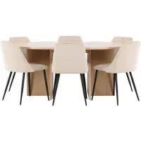 Ebuy24 Strada ensemble pour salle à manger table extensible Ø120cm, 170cm et 6 chaises whitewash, beige.