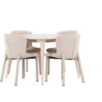 Ebuy24 Flora ensemble pour salle à manger table Ø120cm et 4 chaises whitewash, beige.
