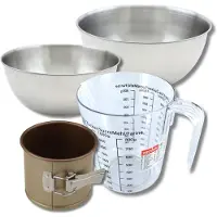 Zenker Set pâtisserie avec petit moule à panettone 12 x 10 cm en acier, 2 bols à mixer, verre mesureur et spatule