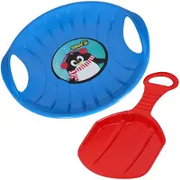 KOTARBAU 2 pcs. Luge Enfant PVC 60 cm Bleu & Rouge Luge à Neige Traineau à Neige Luge Pelle avec Poignées Ergonomiques pour Enfants Et Adultes